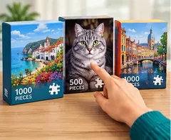 Choosing between three jigsaw puzzle boxes